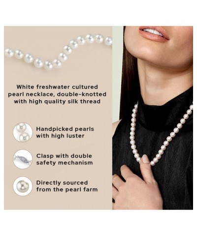 Real Pearl Necklace for Women with AAA+ Quality Round White Freshwater Genuine Cultured Pearls | 16 inch Pearl Strand with 14...