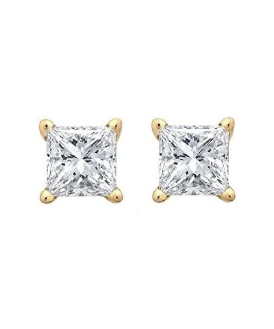 Princess cut Diamond Stud (IGI Certified (0.70ct & up) ScrewBack 14K from (0.04ct - 2.00ct, Clarity-I2) Yellow Gold 0.2 carat...