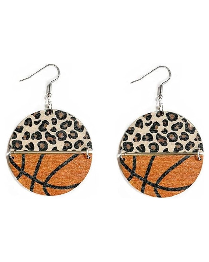 Sports Game Ball Earrings Football Basketball Leopard Print Wooden Drop Earrings for Women Girls Lightweight Round Baseball R...