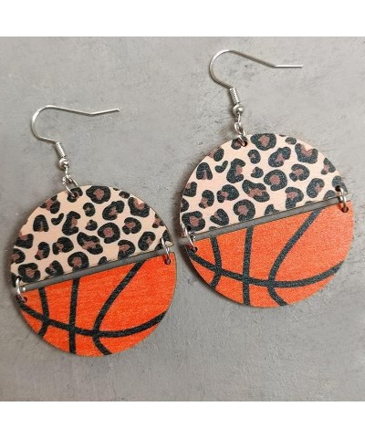 Sports Game Ball Earrings Football Basketball Leopard Print Wooden Drop Earrings for Women Girls Lightweight Round Baseball R...