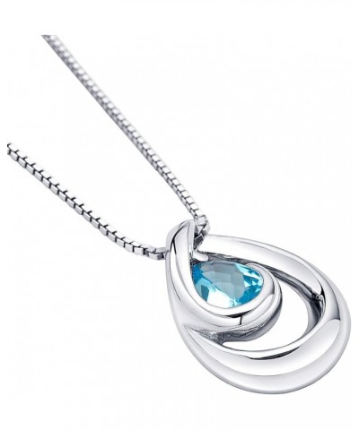 Sterling Silver Wave Pendant Necklace for Women in Various Gemstones, Pear Shape 7x5mm, with 18 inch Italian Chain Swiss Blue...