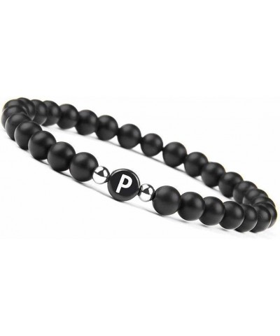 Natural Black Onyx Stones Bracelet Initial Letter Beads Braided Stress Relief Bracelet for Men Women P-Bracelet $9.95 Bracelets