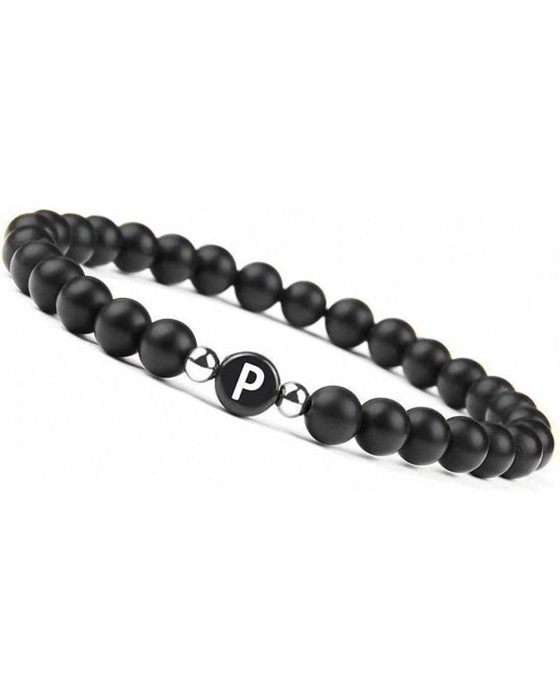 Natural Black Onyx Stones Bracelet Initial Letter Beads Braided Stress Relief Bracelet for Men Women P-Bracelet $9.95 Bracelets