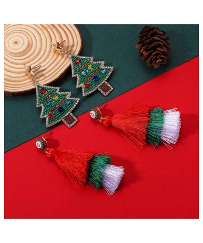 2 Pairs Christmas Earrings for Women Beaded Christmas Tree Earrings Candy Cane Tassel Drop Dangle Earrings Xmas Holiday Festi...