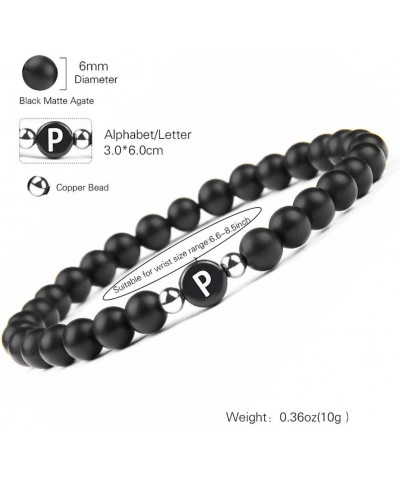 Natural Black Onyx Stones Bracelet Initial Letter Beads Braided Stress Relief Bracelet for Men Women P-Bracelet $9.95 Bracelets