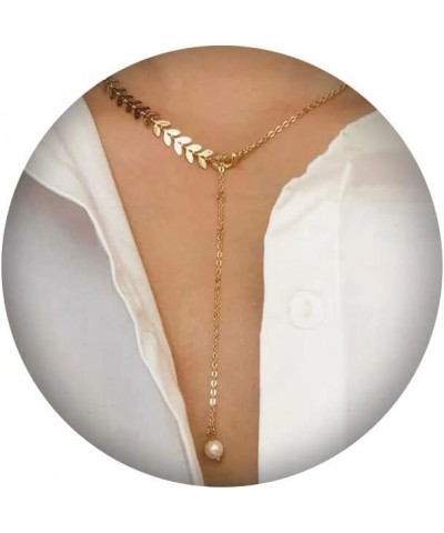 Snake Chain Necklace for Women Gold Herringbone Necklace for Teen Girls Trendy Y Necklace Lariat Long Drop Neckalce leaf $8.9...