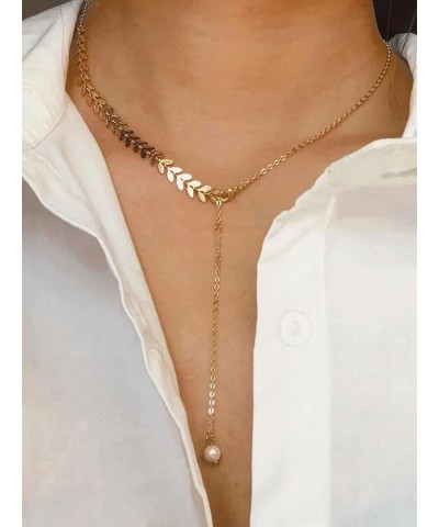 Snake Chain Necklace for Women Gold Herringbone Necklace for Teen Girls Trendy Y Necklace Lariat Long Drop Neckalce leaf $8.9...