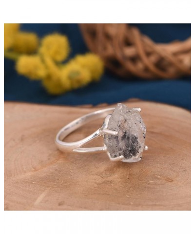 Natural Herkimer Diamond Rings, Dainty Raw Diamond 925 Sterling Silver Ring, Silver Diamond Ring,Gift For Her 10 Herkimer Dia...