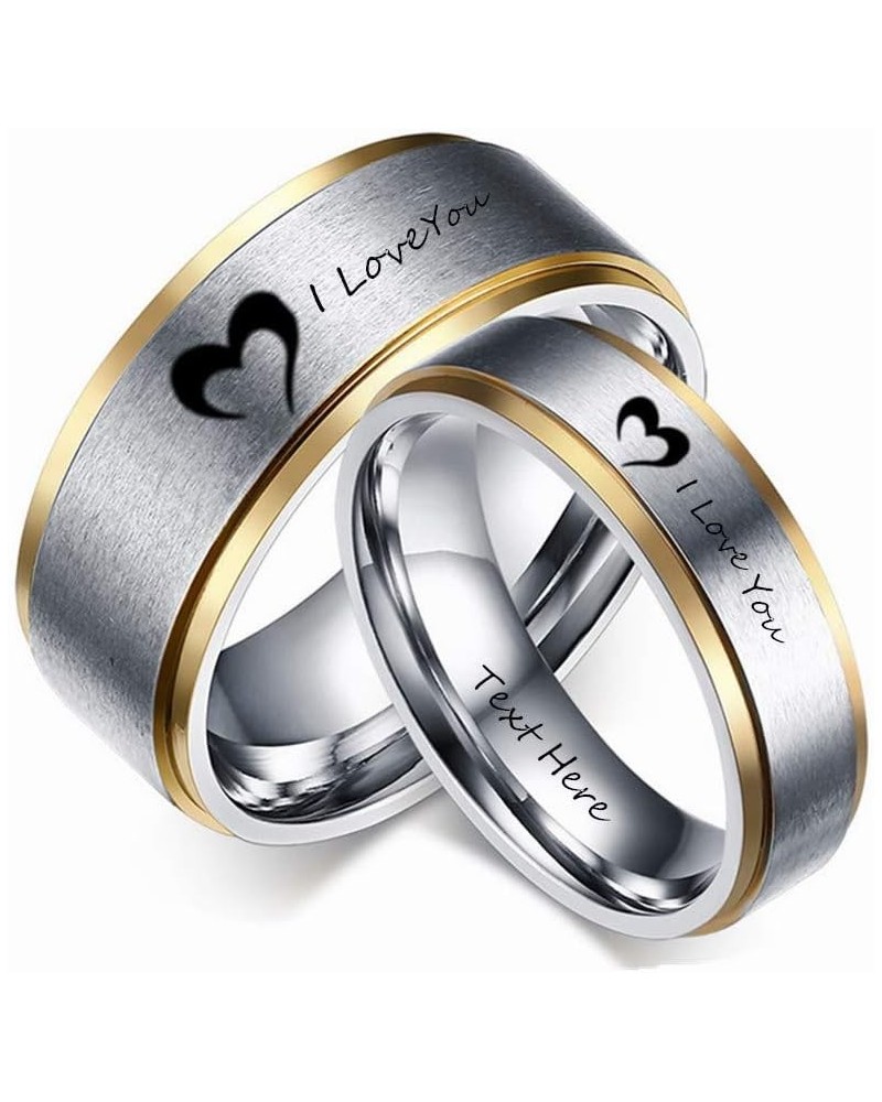 Personalized His Her Ring Set for Couples,2Pcs Stainless Steel Name Date Coordinate Engraved Comfort Fit Couples Ring for him...