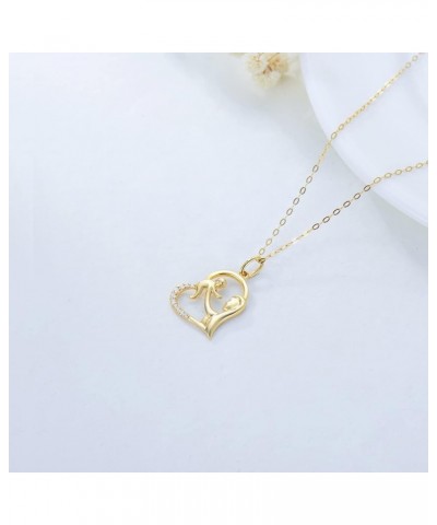 Solid 14K Gold Mom Necklace for Women Mother and Child Love Heart Pendant Necklace Birthday Anniversary Mothers Day Gifts for...