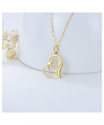 Solid 14K Gold Mom Necklace for Women Mother and Child Love Heart Pendant Necklace Birthday Anniversary Mothers Day Gifts for...