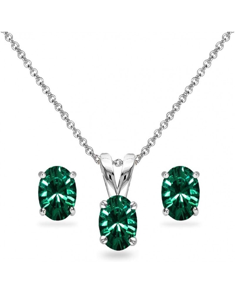 Sterling Silver 6x4mm Oval Solitaire Pendant Necklace & Stud Earrings Set Made with European Crystals Green $15.05 Jewelry Sets