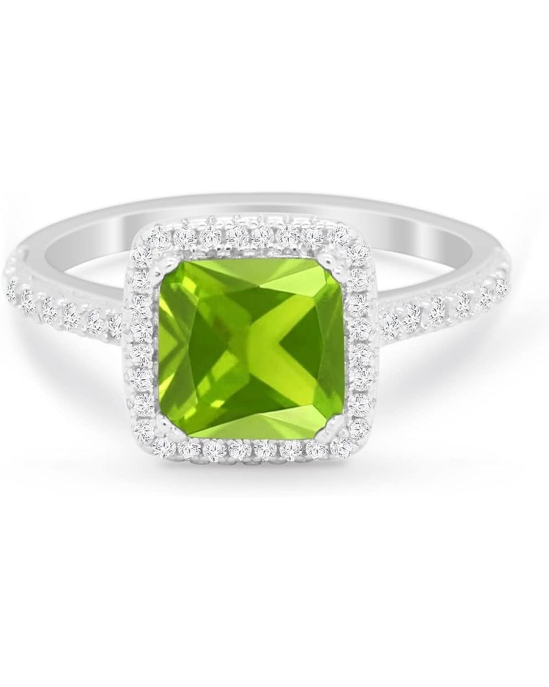 Halo Princess Cut Wedding Engagement Bridal Ring Round Cubic Zirconia 925 Sterling Silver Simulated Peridot Cubic Zirconia $1...