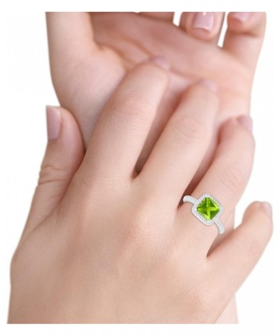 Halo Princess Cut Wedding Engagement Bridal Ring Round Cubic Zirconia 925 Sterling Silver Simulated Peridot Cubic Zirconia $1...