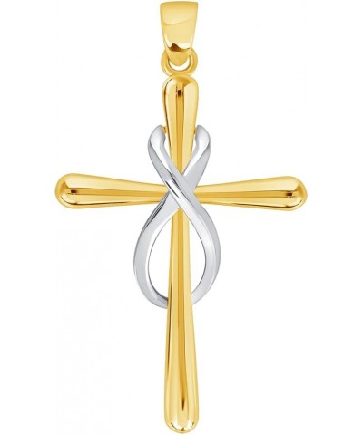 14k Yellow Gold Vertical Infinity Eternity Relligious Cross Pendant with Cable, Curb, or Figaro Chain Necklaces 16.0 Inches C...