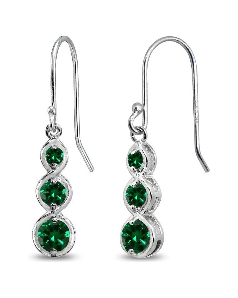 Sterling Silver Genuine or Synthetic Gemstone Round Three Stone Journey Infinity Dangle Earrings May - Green $18.80 Earrings