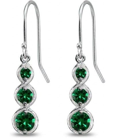 Sterling Silver Genuine or Synthetic Gemstone Round Three Stone Journey Infinity Dangle Earrings May - Green $18.80 Earrings