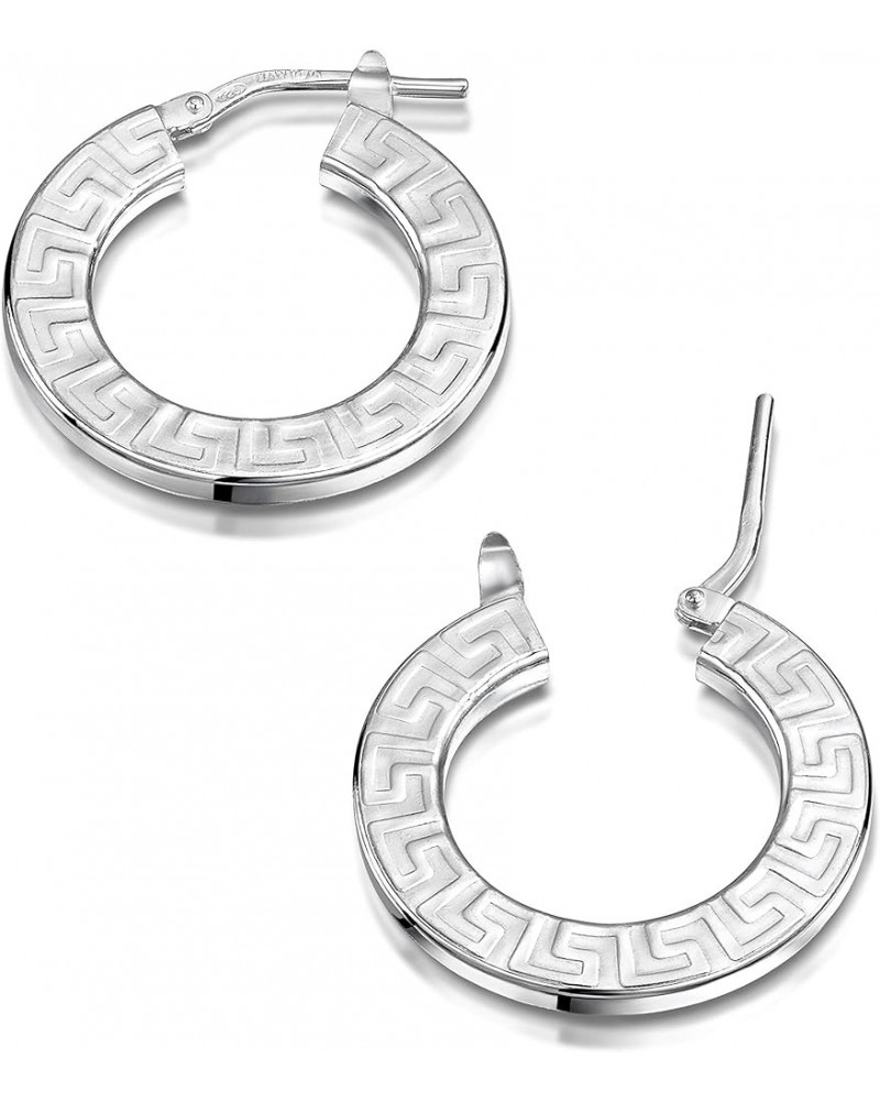 Women's 925 Sterling Silver Hoop Earrings Greek Pattern Hoops $9.84 Earrings