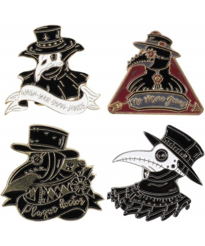 4pcs Plague Doctor Enamel Pin Set Crow Brooch Beak Face Steampunk Brooches Halloween Enamel Lapel Pin Punk Cartoon Badge Pin ...