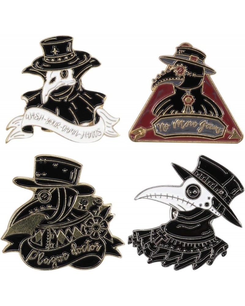 4pcs Plague Doctor Enamel Pin Set Crow Brooch Beak Face Steampunk Brooches Halloween Enamel Lapel Pin Punk Cartoon Badge Pin ...