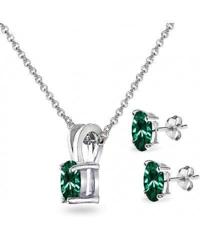 Sterling Silver 6x4mm Oval Solitaire Pendant Necklace & Stud Earrings Set Made with European Crystals Green $15.05 Jewelry Sets