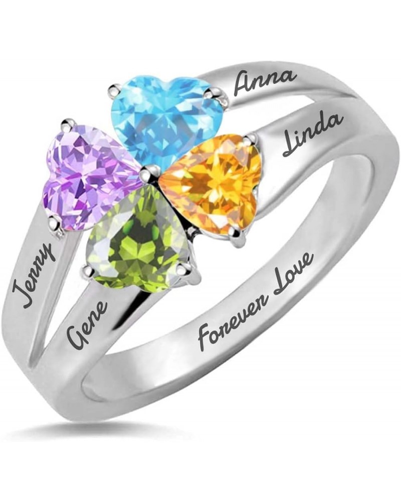 Custom Ring,Birthstone Ring Personalized Ring for Women 925 Sterling Silver Name Ring Personalized with Heart Birthstone CZ S...