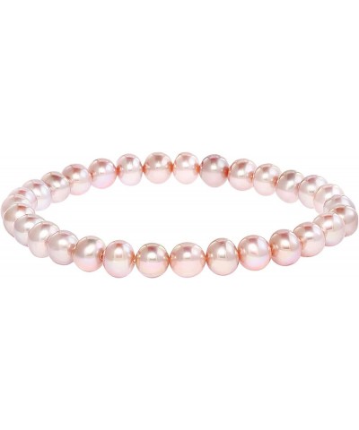 Round Freshwater Cultured Pearl Bride & Bridesmaid 8" Stretch Strand Bracelet - Choice of Pearl Size and Color Pink 8.0-8.5mm...