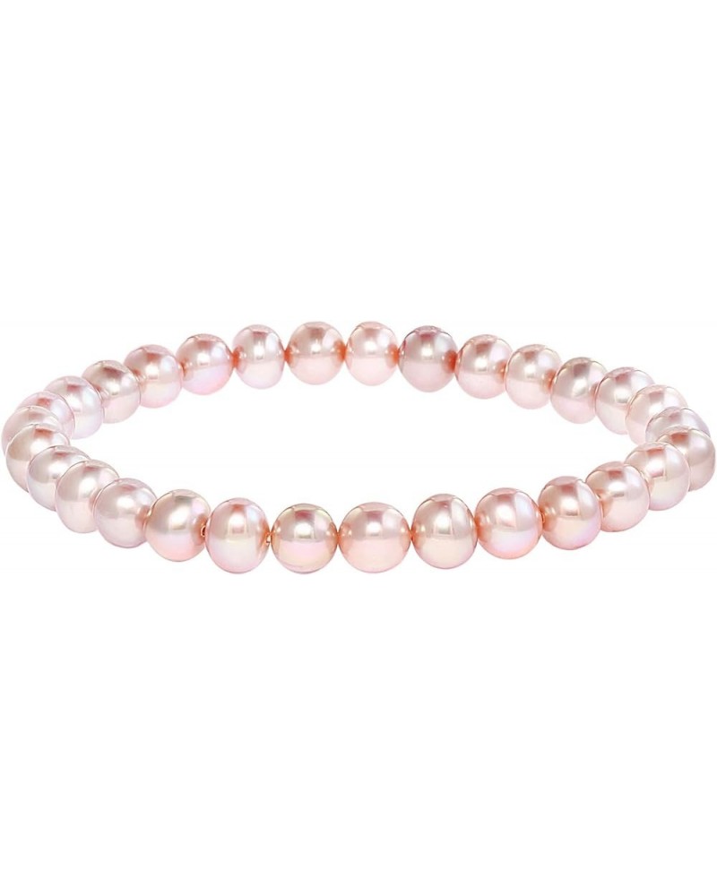 Round Freshwater Cultured Pearl Bride & Bridesmaid 8" Stretch Strand Bracelet - Choice of Pearl Size and Color Pink 8.0-8.5mm...