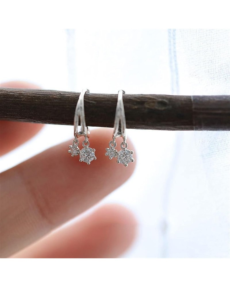 925 Silver Needle Simple Shiny Zircon Earrings Gold Plating Jewelry Crystal Stud Earrings Women (Color : Gold5) Silver14 $11....