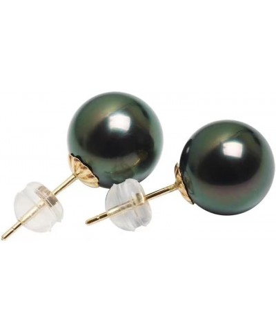 Gifts for Wife Anniversary 18K Gold Pearl Stud Earrings for Women- Genuine Handpicked Nature Tahitian Black Pearls Earring- B...