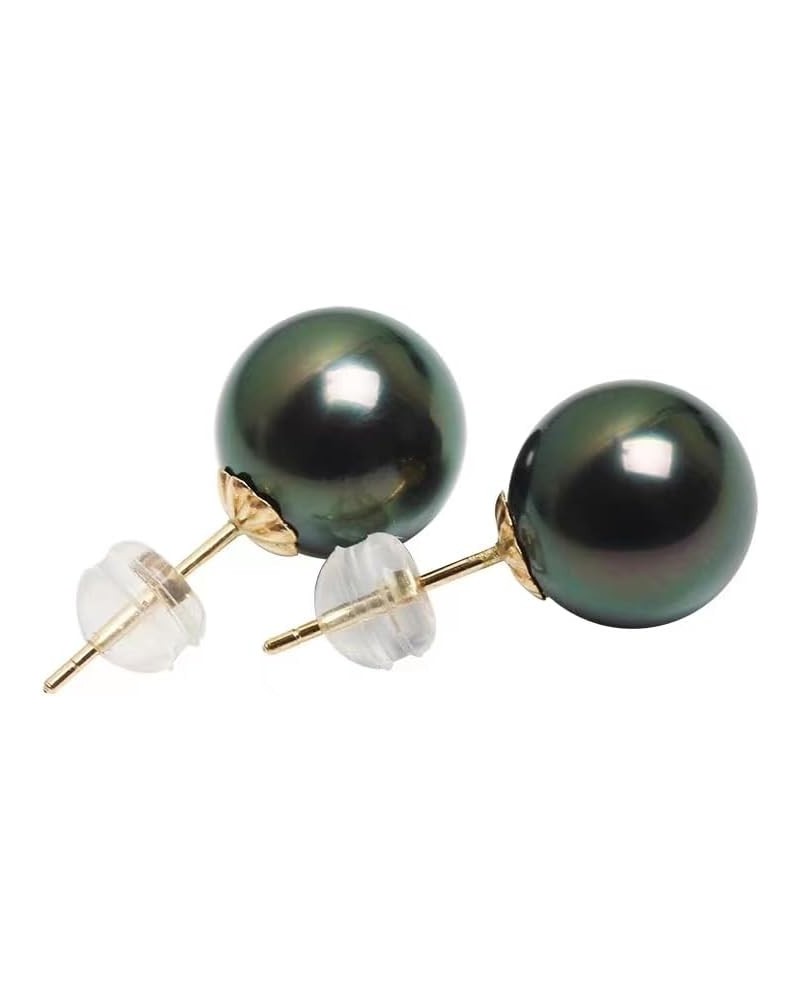 Gifts for Wife Anniversary 18K Gold Pearl Stud Earrings for Women- Genuine Handpicked Nature Tahitian Black Pearls Earring- B...