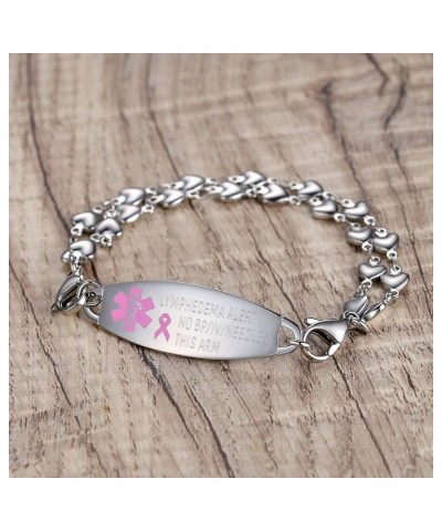 Lymphedema Alert bracelet no bp no needles bracelet for women adjustable stainless steel heart links breast cancer medical br...