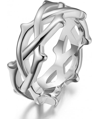 Stainless Steel Tree Vine Branch Crown of Thorn Lucky Ring for Men and Women Size 5 to 13 Silver $10.96 Rings