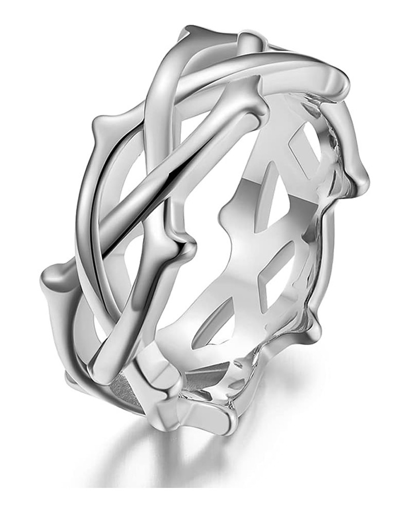 Stainless Steel Tree Vine Branch Crown of Thorn Lucky Ring for Men and Women Size 5 to 13 Silver $10.96 Rings