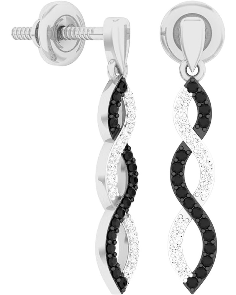 0.20 Carat (ctw) Round Black & White Diamond Swirl Dangle Earrings for Women in Gold 10K - Metal Stamp Screw Back White Gold ...