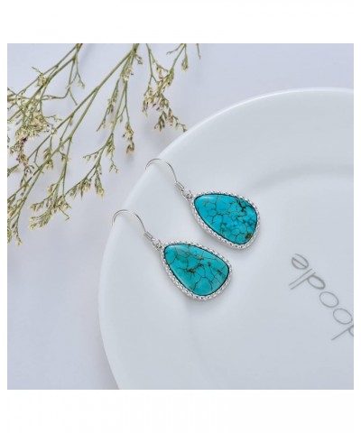 Natural Turquoise Earrings 925 Sterling Silver Geometric Shape Turquoise Earrings for Women Statement Fashion Dangle Earring ...