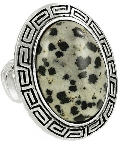 Oval Shaped Natural Stone One Size Stretch Ring Dalmatian Stone $9.43 Rings