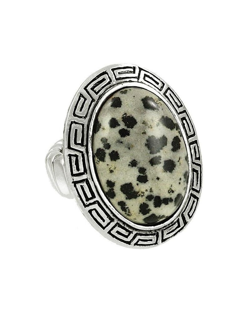 Oval Shaped Natural Stone One Size Stretch Ring Dalmatian Stone $9.43 Rings