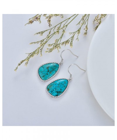 Natural Turquoise Earrings 925 Sterling Silver Geometric Shape Turquoise Earrings for Women Statement Fashion Dangle Earring ...