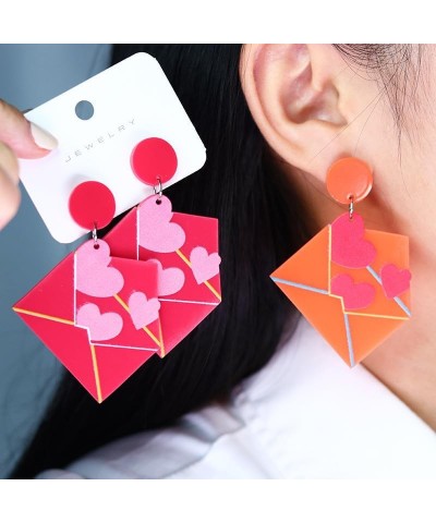 Y2K Cute Acrylic Love Heart Letter Dangle Earrings Shiny Colorful Heart Shimmery Lover Letters Drop Earrings for Women Girls ...