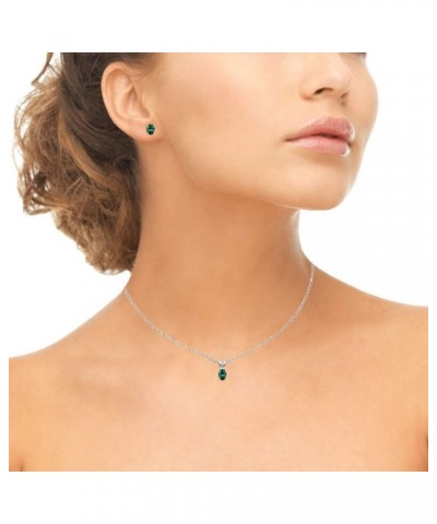 Sterling Silver 6x4mm Oval Solitaire Pendant Necklace & Stud Earrings Set Made with European Crystals Green $15.05 Jewelry Sets