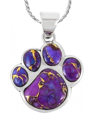 Dog or Cat Paw Necklace Pendant 925 Sterling Silver Genuine Gemstones (with 20" Chain) Purple Turquoise $30.78 Necklaces