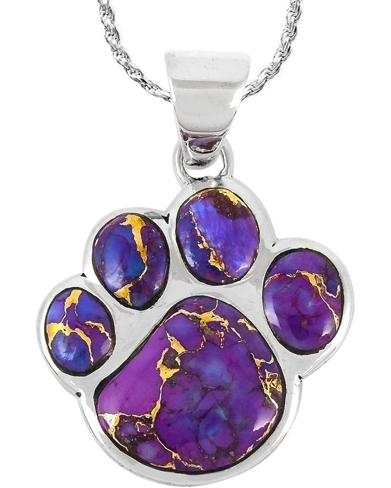 Dog or Cat Paw Necklace Pendant 925 Sterling Silver Genuine Gemstones (with 20" Chain) Purple Turquoise $30.78 Necklaces