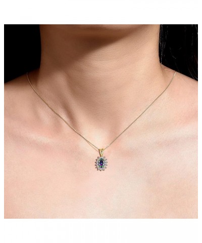 Yellow Gold Plated Silver Halo Pendant Necklace: Gemstone & Diamond Accent, 18 Chain - 6X4MM Birthstone Women's Jewelry - Tim...