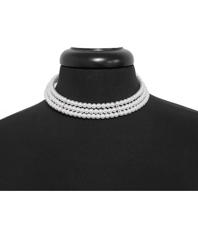 3 Rows Elegant Simulated Pearl Choker Necklace, Pierced Earring 2 Set White $10.61 Necklaces