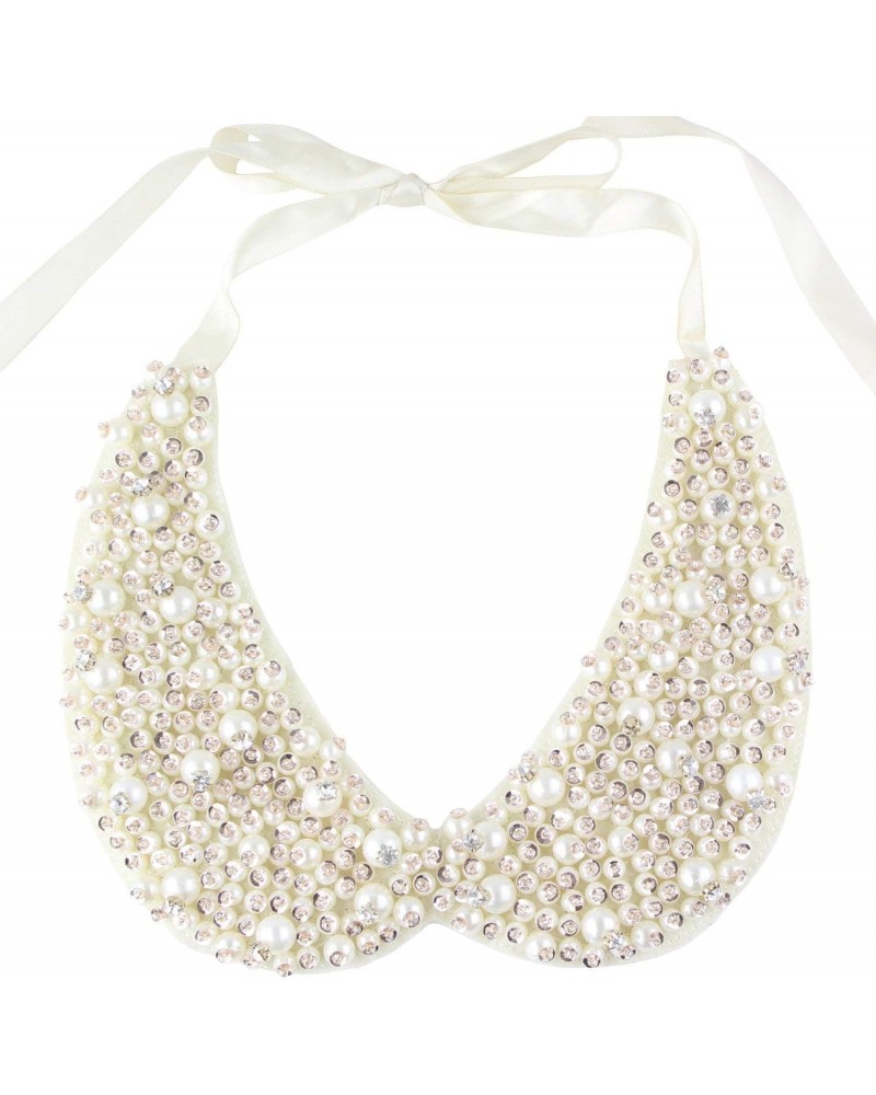 Vpang Detachable Faux Pearls Sequins Clear Rhinestones False Collar Necklace White, Large $10.07 Necklaces