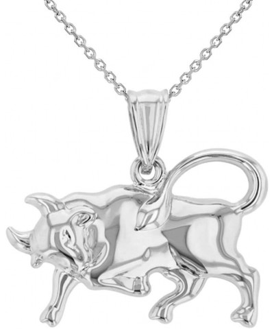 High Polish 14k White Gold 3D Taurus Zodiac Sign Bull Animal Pendant Necklace 16.0 Inches $79.95 Necklaces