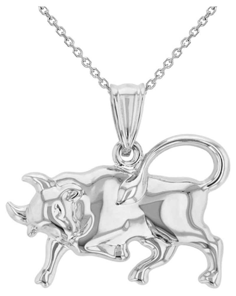 High Polish 14k White Gold 3D Taurus Zodiac Sign Bull Animal Pendant Necklace 16.0 Inches $79.95 Necklaces