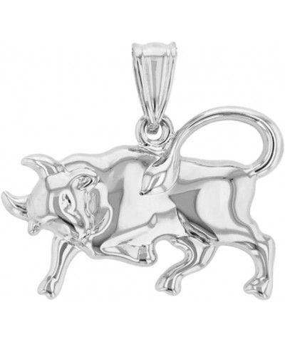 High Polish 14k White Gold 3D Taurus Zodiac Sign Bull Animal Pendant Necklace 16.0 Inches $79.95 Necklaces