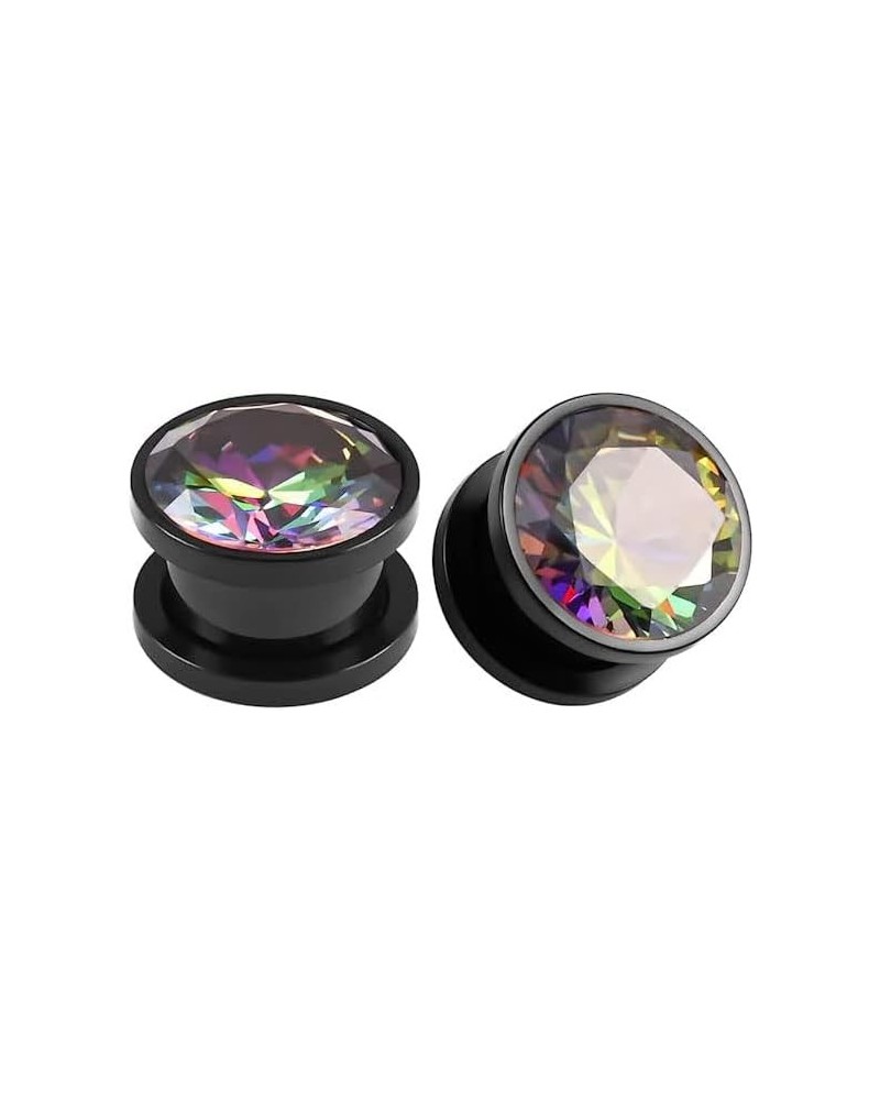 2PCS Colored Diamonds Hypoallergenic Stainless Steel Screw Plugs Ear Gauges Tunnels Piercing Expander Stretchers Fashion Body...